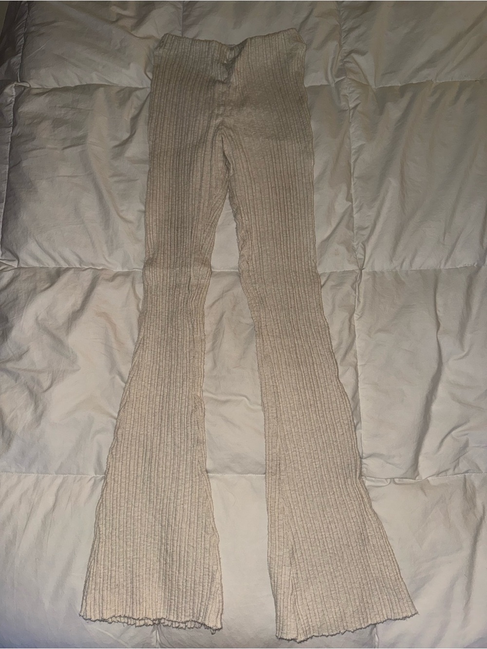 Urban Outfitters Cream Ribbed Knit Flare Pants
